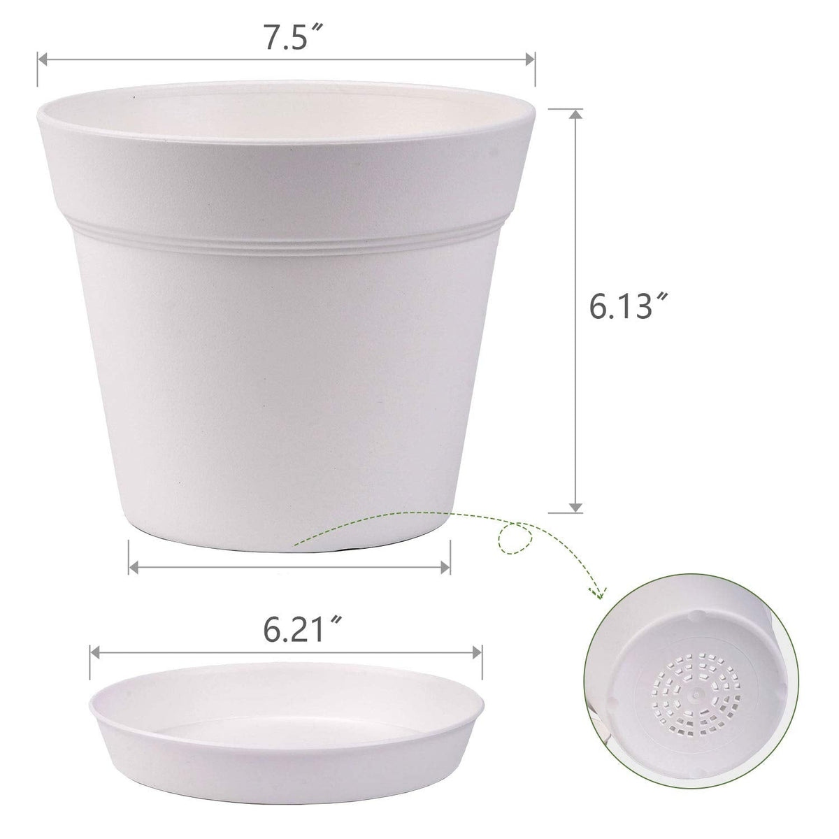 homenote Pots for Plants, 8 Pcs 7.5 Inch Plastic Planters with Multiple Drainage Holes and Tray - Plant Pots for All Home Garden Flowers Succulents, Cream White