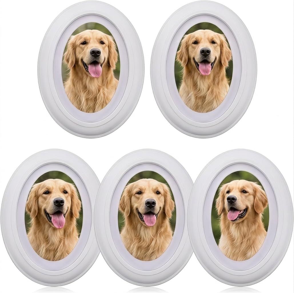 ABOOFAN 5 Pack Oval Picture Frame 5x7, Wooden Oval Photo Frame for Wall Decor, Timeless White Design for Family Portraits, Wedding Baby Photos, Easy to Hang with Seamless Nail and Hook