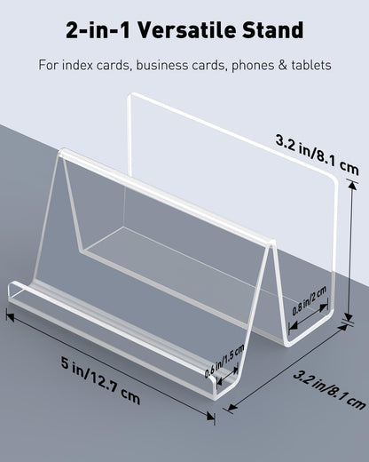 Uniclife 2 Pack 3x5 Index Card Holder, 5" x 3.2" x 3.2", Clear Acrylic Index Card Display Stand, Index Card Organizer, Postcard Holder, Horizontal Business Card Holder for Desk, 200 Card Capacity