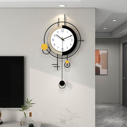 FLEBLE Large Wall Clock Decorative Modern Clock with Pendulum Silent Non-Ticking Battery Operated Black Metal Clock Wall for Living Room Kitchen Bedroom Office Home Decor, 15.7x27.6inch