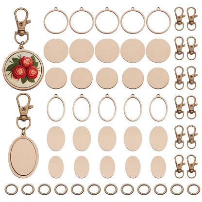 FREEBLOSS 12 Pcs Mini Wooden Embroidery Hoop Keychain Wooden Small Embroidery Hoops with Keychain DIY Wood Hoops for Embroidery Earring Hooks Keychain Jewelry Making Supplies