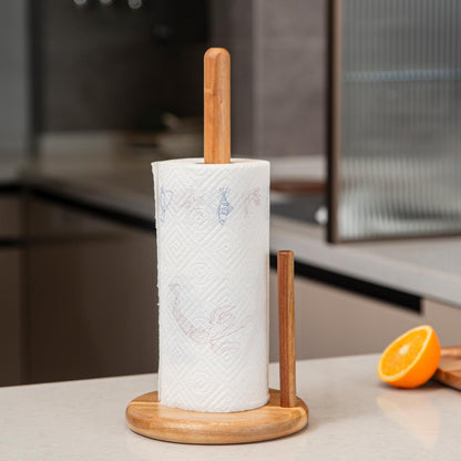 Paper Towel Holder Wood 14" Acacia Wooden Paper Towel Holder Countertop Kitchen Paper Towel Roll 6.7" Large Rustic Farmhouse Paper Towel Holders Heavy Base Stand Organizer Free Standing