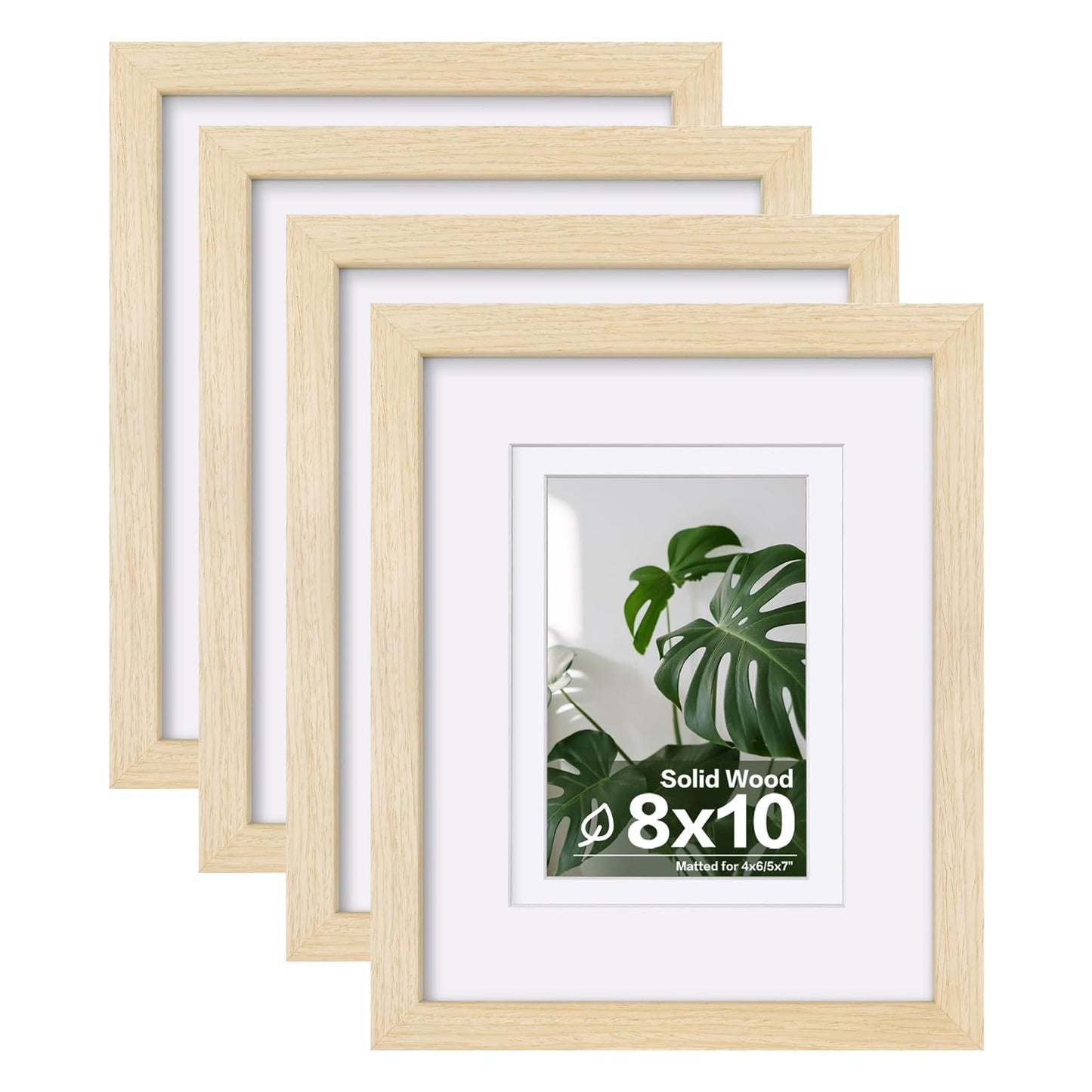 Egofine 8x10 Picture Frames Set of 4, Made of Solid Wood Covered by Plexiglass 4x6 and 5x7 with Mat or 8x10 without Mat, for Table Top Display and Wall Mounting Photo Frame Oak Wood