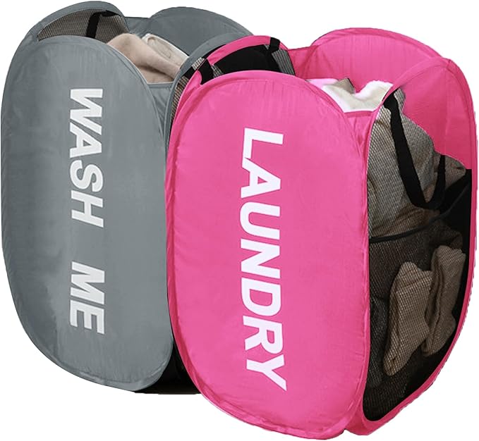 Pack of 2 Mesh Pop Up Hampers Collapsible Laundry Baskets