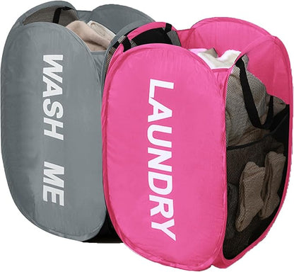Pack of 2 Mesh Pop Up Hampers Collapsible Laundry Baskets
