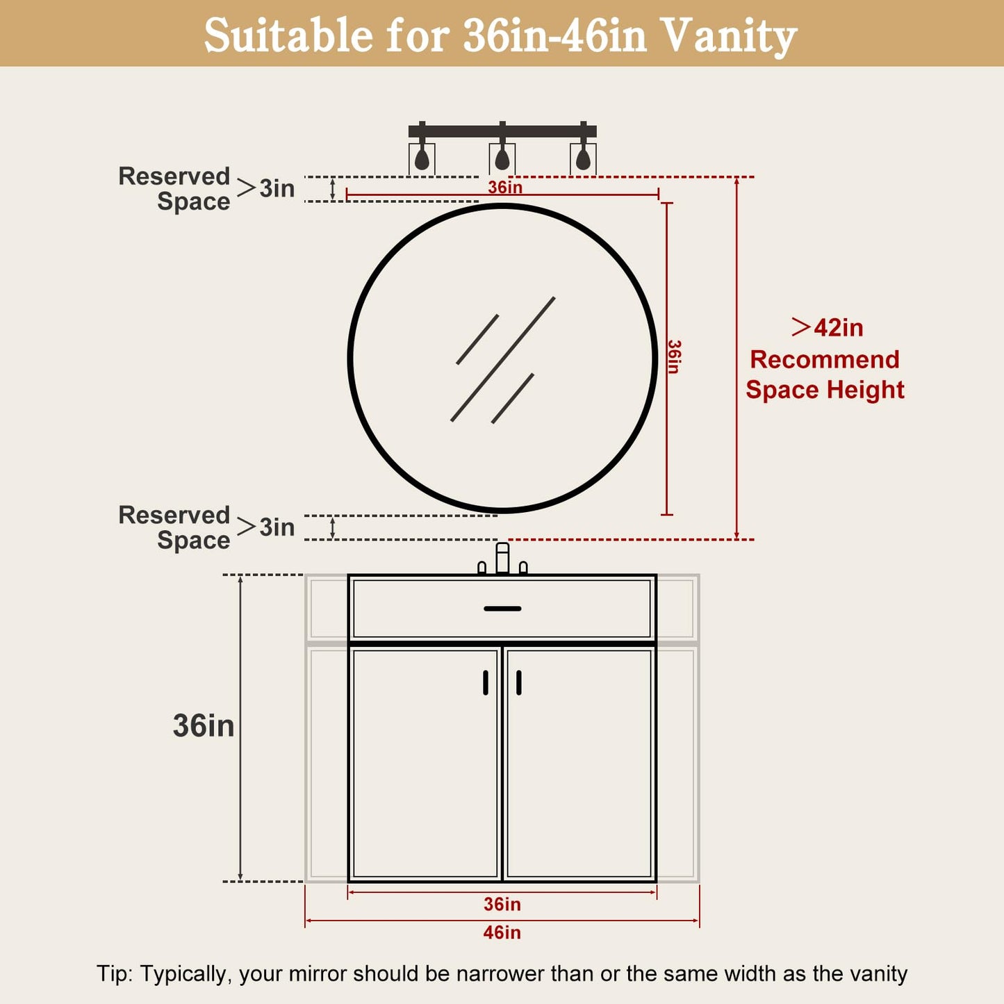 WallBeyond 36 Inch Natural Round Wood Mirror, Large Circle Wooden Frame Wall Mirror for Bathroom, Living Room, Bedroom, Entryway