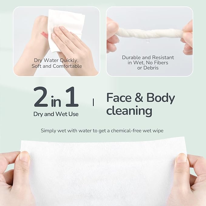 Disposable Face Towel 300 Cont, 7.9"X7.9"Clean Face Towelettes