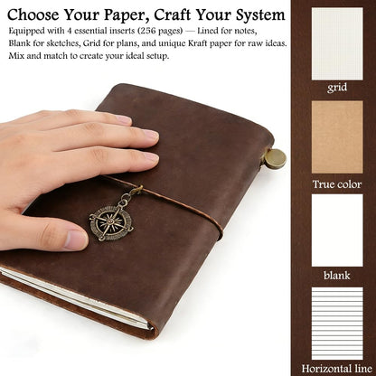 Leather Journal Refillable Notebook Travel Journal Notebook Travel Diary Handmade Passport Travelers Journal with ih 3 Notebook Inserts Pen Holder, Binder Clip for Men and Women Inserts Pen Holder, Binder Clip for Men and Women