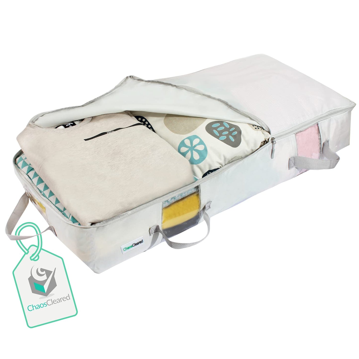 Under Bed Storage Containers for Toys, Clothes, Shoes etc. Underbed Organizer Bag that slides Under the bed without friction or wheels. Low profile 6 height is great for under the couch or other
