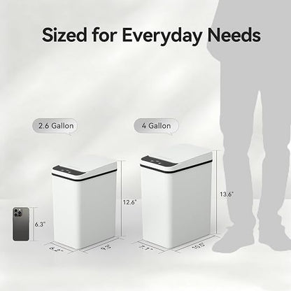 FRESHLIX Bathroom Automatic Trash Can, 4 Gallon Touchless Motion Sensor Small Garbage Can with Lid Smart Electric Narrow Waterproof Garbage Bin for Bedroom Office Halloween Decoration, White