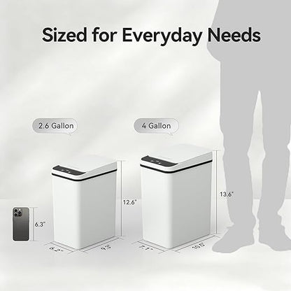 FRESHLIX Bathroom Garbage Can with Lid, 2.6 Gallon Diaper Trash Can, Automatic Trash Cans Touchless, Slim Waterproof Smart Commercial Trash Can for Bedroom, Bathroom, Office, Living Room, Toilet, RV