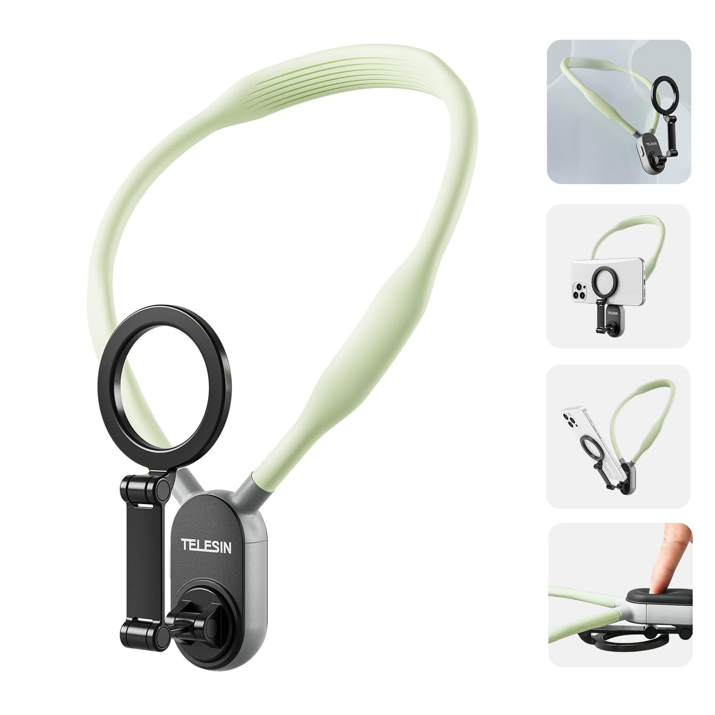 TELESIN Magnetic Neck Mount for Phones, Neck Cell Phone Holder POV/Vlog Selfie Mount Hand Free Phone Neck Holder Chest Stand Strap Video Recording for iPhone 17 16 15 14 13 12 Seires Android Phones