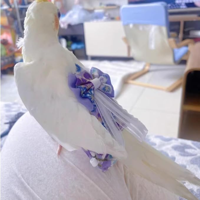 Bird Diaper Cockatiel Clothes Flight Suite, Reusable Parrot Nappy with Waterproof Inner Layer, Cute Pigeon Pants Urine Wet Suit Costume for Conure Macaw (Purple,Sulphur-Crested Cockatoo)