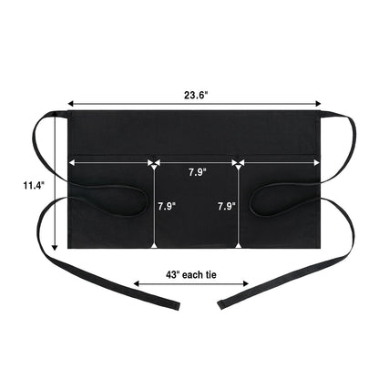 BOHARERS Cotton Server Aprons 3 Pack Waiter Waitress Apron Short Apron with Pockets Restaurant BBQ 12 Inch Black