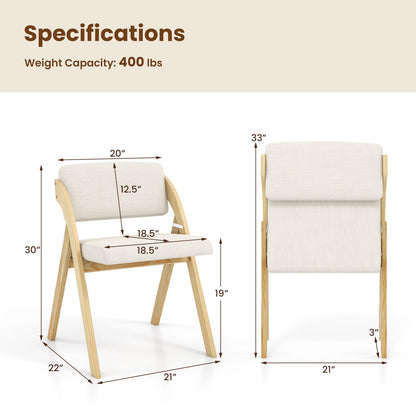 Giantex Folding Dining Chairs Set of 2, Upholstered Wooden Folding Chair 2 Pack, Portable Kitchen Chairs with Padded & Seat Backrest, Accent Chairs for Wedding Picnic Party, No Assembly, Natural