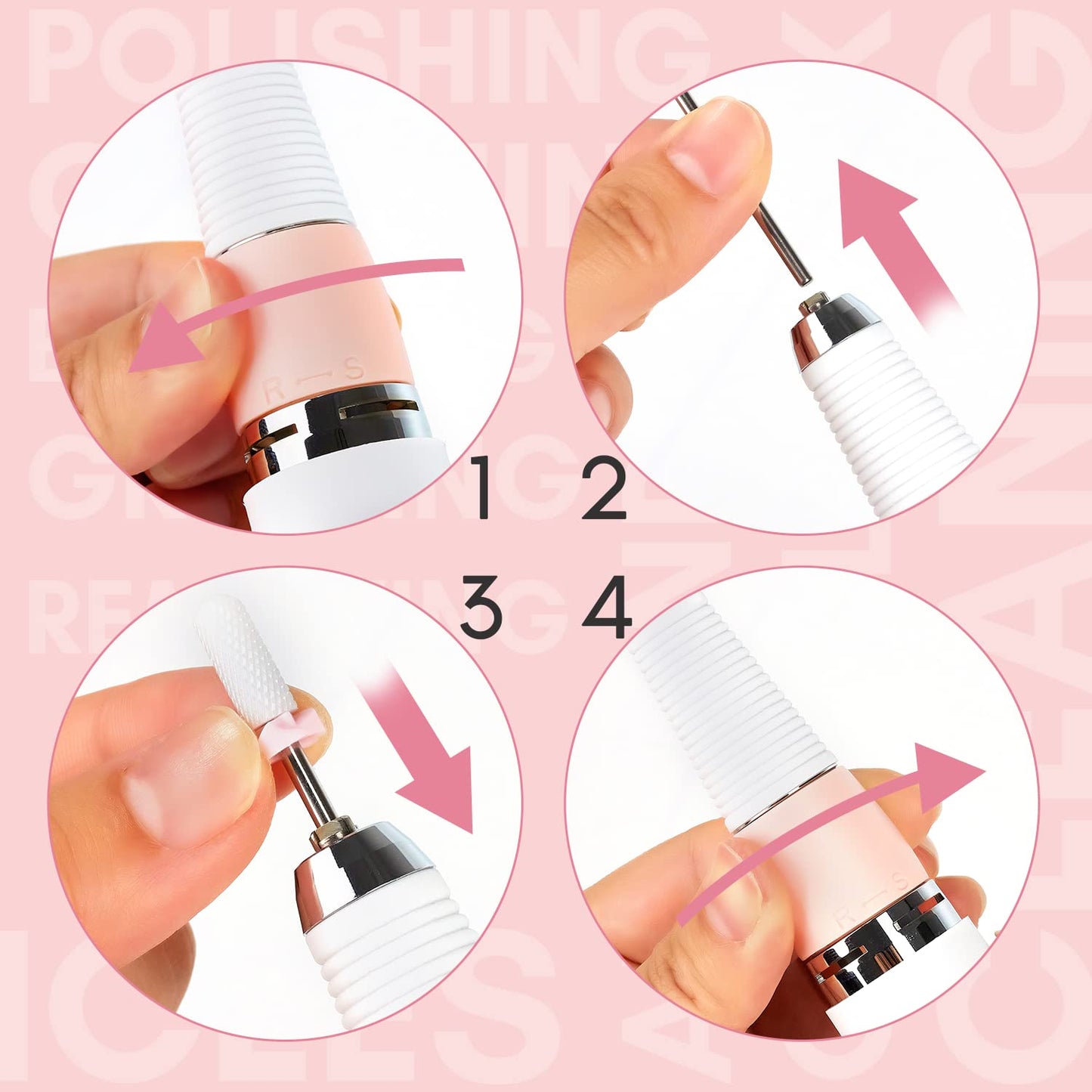 Makartt Nail Drill Professional: 60W 35000RPM Electric Nail File with Coreless Motor, 2 in 1 Desktop & Portable, Drill Bits and LCD Display for Acrylic Gel Nails, Nouvella Pink