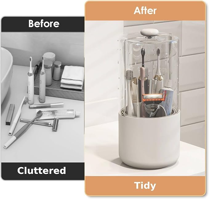 Toothbrush Holder with Cover 360 Rotating 4 Compartments Bathroom Toothpaste