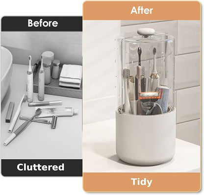 Toothbrush Holder with Cover 360 Rotating 4 Compartments Bathroom Toothpaste