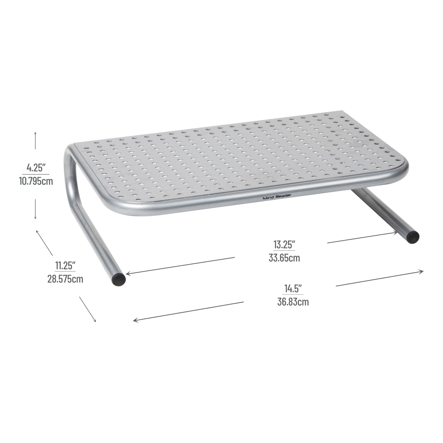 Mind Reader Monitor Stand, Ventilated Laptop Riser, Desktop Organizer, Metal, 14.5"L x 11.25"W x 4.25"H, Set of 2, Silver