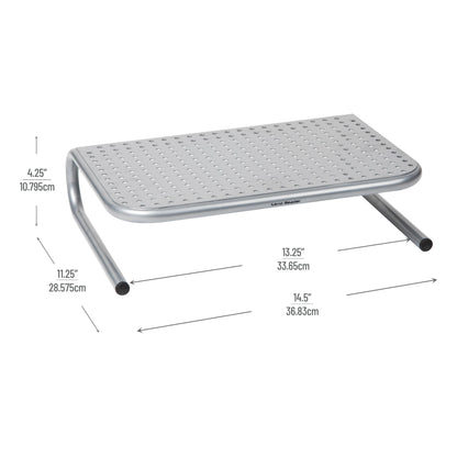 Mind Reader Monitor Stand, Ventilated Laptop Riser, Desktop Organizer, Metal, 14.5"L x 11.25"W x 4.25"H, Set of 2, Silver