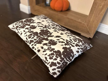 Natural Cotton Canvas Dog Bed – Raw Cotton Filled Pet Cushion Insert, Breathable Eco-Friendly Dog Mattress, Durable Washable Cover with Zipper (Cow Print Brown White, Small 36"x22"x3")