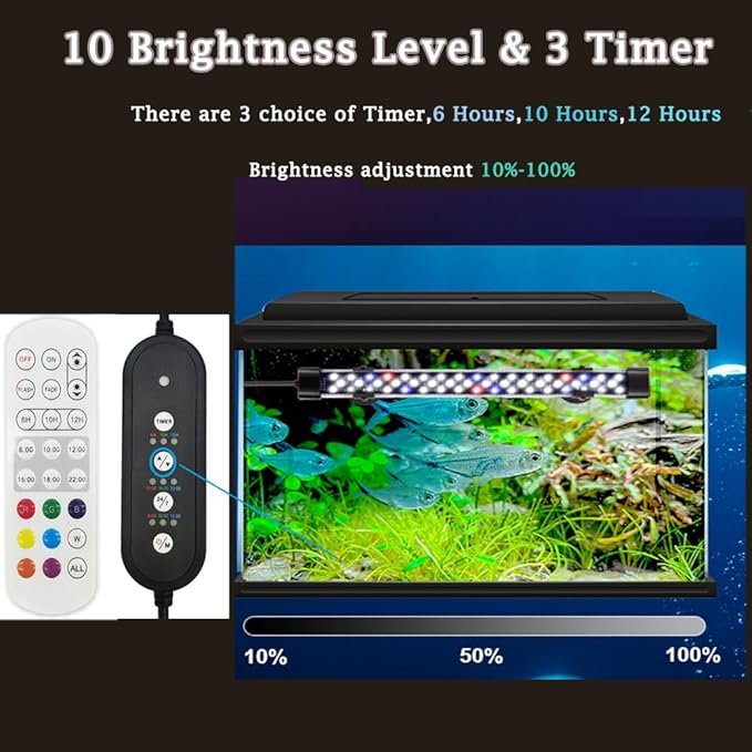 Submersible Aquarium Light for Fish Tank,24/7 Mode Full Spectrum LED Fish Tank Light with Air Bubble Hole RGB Color Changing Brightness Timer Adjustable,7.8inch 8W Fish Light