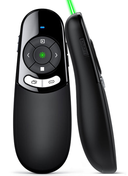 DINOSTRIKE USB A and USB C Presentation Clicker Green Light, RF 2.4GHz Wireless Presenter Remote Powerpoint Clicker Slide Advancer for Mac Laptop Computer Office Classroom