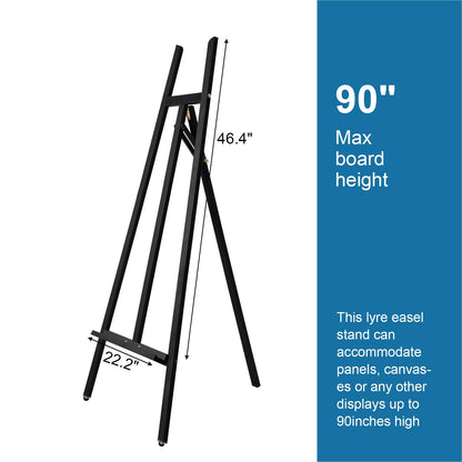 Somime A - Frame Wooden Display Easel - Adjustable Lyre Beechwood Studio Easel Stand Holding Canvas Up to 90", Inclinable Artist Floor Painting Easel for Artwork Painting, Black