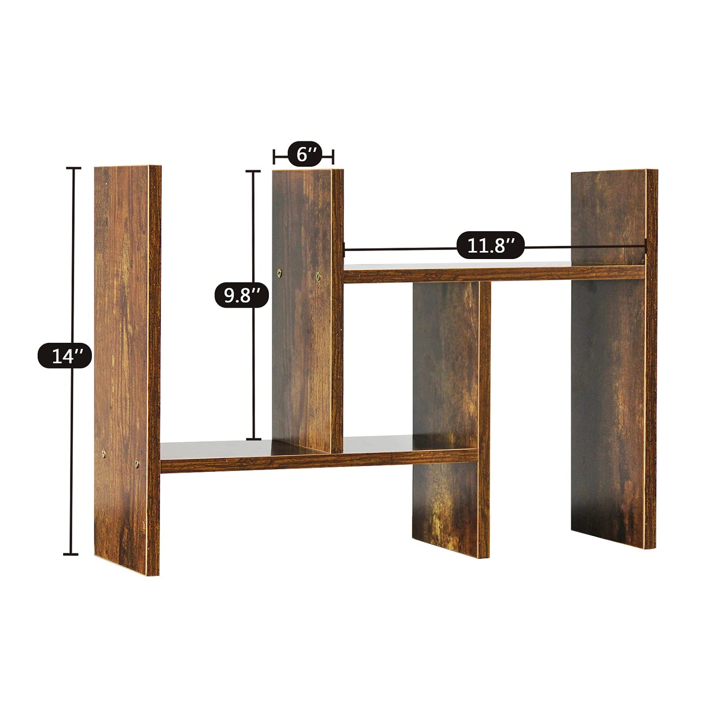 J.M.Deco Desktop Organizers and Storage for Office, Adjustable Desktop Organizer Shelf Double H Display, True Natural Stand Shelf, Desktop Shelf Organizer Natural Wood Tone