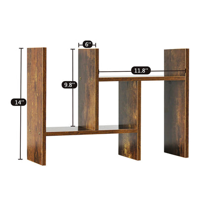 J.M.Deco Desktop Organizers and Storage for Office, Adjustable Desktop Organizer Shelf Double H Display, True Natural Stand Shelf, Desktop Shelf Organizer Natural Wood Tone