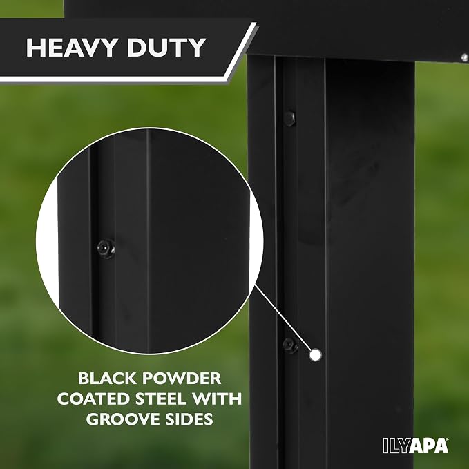 Ilyapa Black Mailbox Post for Outside, 43x4x4 inch Modern Metal Post Sleeve with Universal Mounting Plate Bracket for Curbside Residential Mailbox, Heavy Duty Outside Mailbox with Grooved Sides