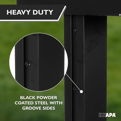 Ilyapa Black Mailbox Post for Outside, 43x4x4 inch Modern Metal Post Sleeve with Universal Mounting Plate Bracket for Curbside Residential Mailbox, Heavy Duty Outside Mailbox with Grooved Sides