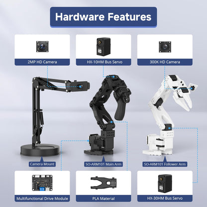 AI Robotic Arm Kit Hiwonder SO-ARM101 Compatible with LeRobot Open-Source Project Embodied Imitation Learning Robot Arm 12 High-Torque Bus Servos & Tutorials(DIY Kit, NO 3D Printed Part, Unassembled)