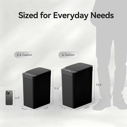 FRESHLIX Motion Sensor Trash Can, 2 Pack 2.6 Gallon Automatic Touchless Garbage Can, Small Smart Trash Can, Slim Waterproof Trash Bin for Bedroom, Bathroom, Office, Living Room, Black