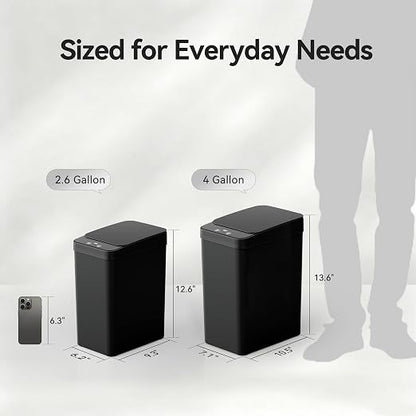 FRESHLIX Motion Sensor Trash Can, 2 Pack 2.6 Gallon Automatic Touchless Garbage Can, Small Smart Trash Can, Slim Waterproof Trash Bin for Bedroom, Bathroom, Office, Living Room, Black