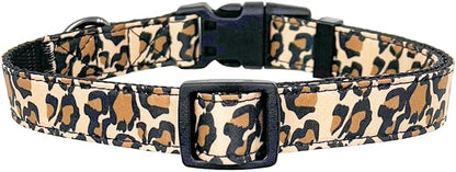 Dog Collar Leash Set, Leopard Pattern, Nylon Webbing Plus Cotton Ribbon, 5ft Matching Leash, for Large Dogs.(L, Brown Leopard)