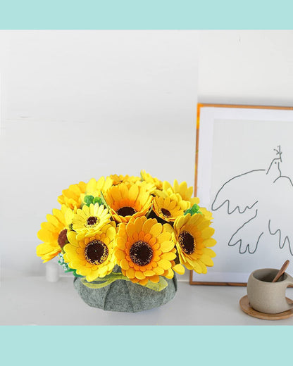 BAZIMA ALICE DIY Felt Flower Art Craft Kit, Sunflower Pot Bonsai Kit for Beginners, Floral Gifts, Arrange Pre-Cut Flowers and Foliage