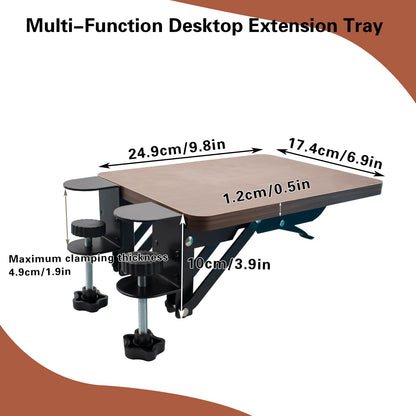 Ergonomic Desk Extender Tray, 9.8" x 6.9" Computer Elbow Arm Rest for Desk, 90° Foldable Table Mount Mouse Support, Clamp On Keyboard Tray for Office and Home Use, Walnut