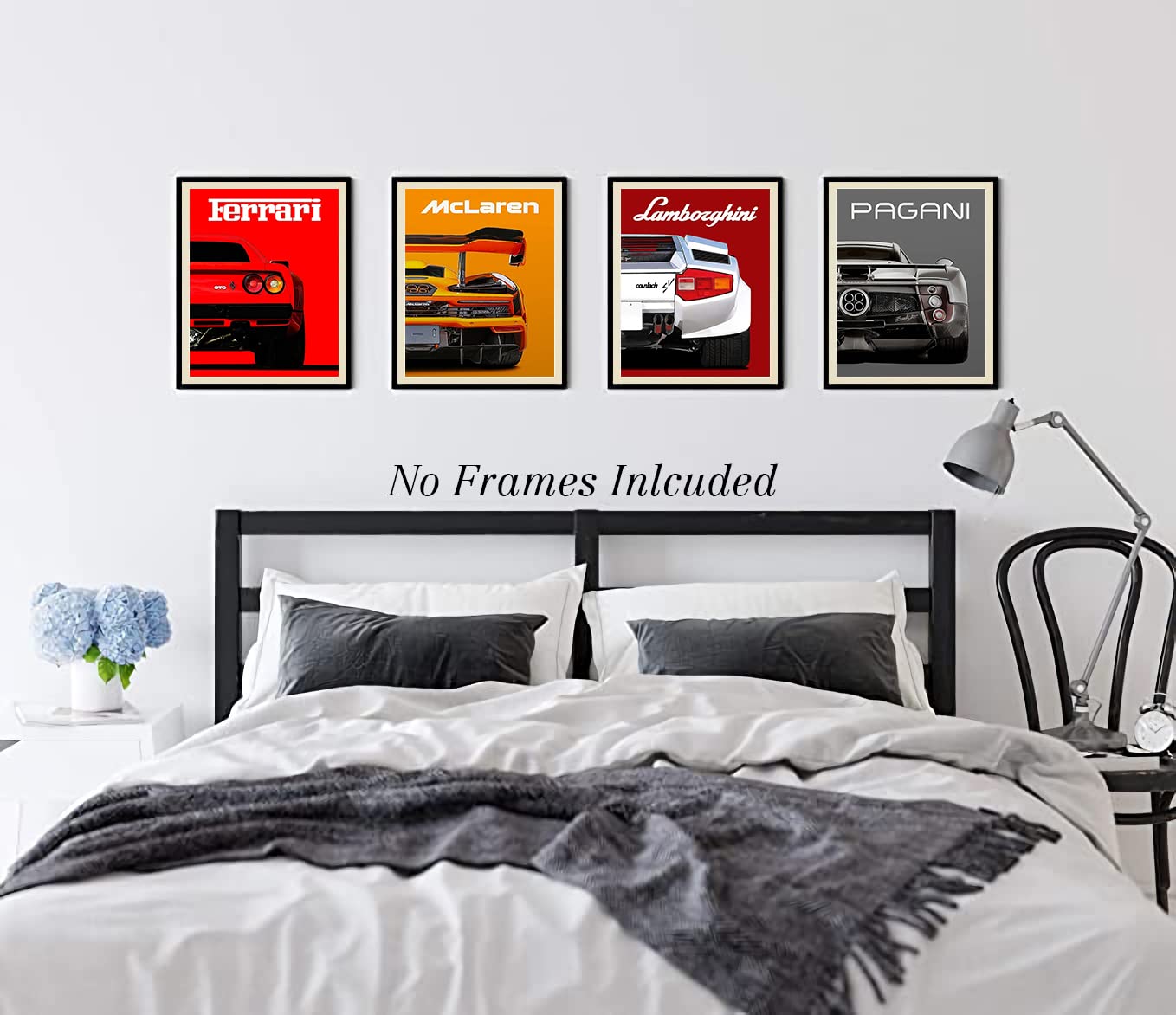 Modern Car Posters Classic Supercar Wall Art Prints, Cool Racing Ferrari Lamborghini McLaren Pagani Canvas Posters for Man Cave Boys Room Wall Decor, Sports Car Art Prints, Set of 4 (8"x10" Unframed)