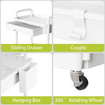 Sorgion 4 Tier Rolling Cart Organizer,Art Craft Diaper Bedside Snack Laundry Room Bathroom Organizer Narrow Thin Slim Rolling Trolley Utility Cart with Wheels for Kitchen,Office(White)
