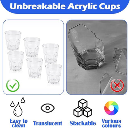 Plastic Drinking Glasses Set of 12, Unbreakable Water Tumbler, Acrylic Plastic Cups, Reusable Kids Drinking Cups for Children Kitchen Cocktail Picnic Party Juice Whiskey Wine (12pc-clear-160ml/5.4oz)