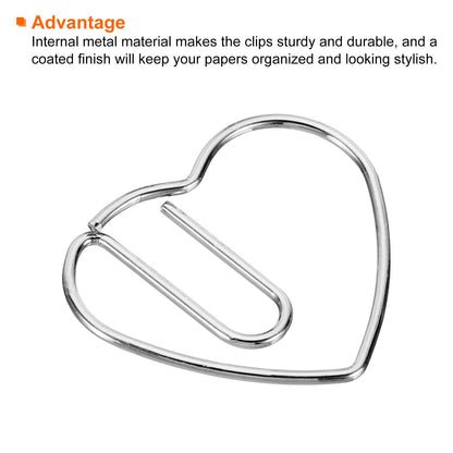 MECCANIXITY Paper Clip Heart-Shaped Cute Decorative Fun Clips Bookmarks 1.1 Inch Silver Tone for Organize Office Home, Pack of 100