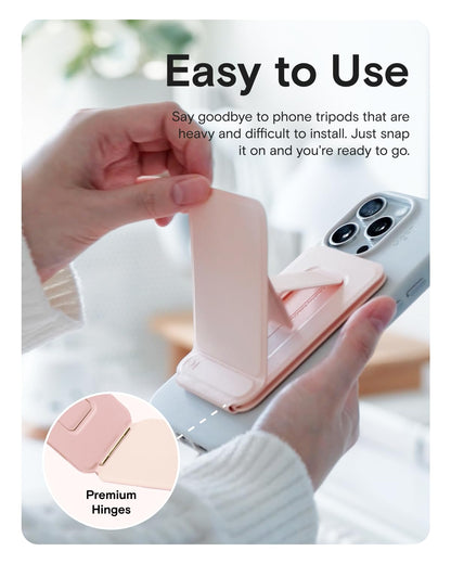 MOFT Phone Tripod Stand Selfie Stick for iPhone, Multi-Angles iPhone Stand, Lightweight & Portable Phone Holder, Strong Magnets, MOVAS Vegan Leather, Travel Essentials, Peony (Without Card Slot)
