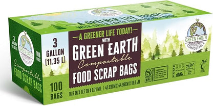 Green Earth Compostable Small Kitchen Food Scrap Trash Bags, Extra Thick 0.71