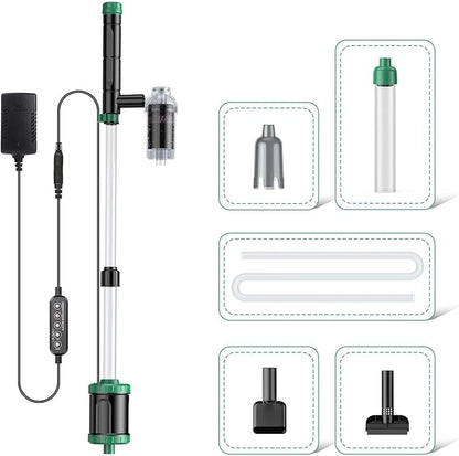 AKKEE Aquarium Vacuum Gravel Cleaner, 36W Electric Fish Tank Cleaner Vacuum, 8 in 1 Multifunctional Aquarium Cleaner for Automatic Water Change, Wash Sand, Water Circulation and Timed Off