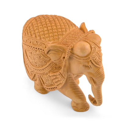 KANASU VALUE STORE Handcrafted Wooden Elephant Statue – Intricately Carved Kadam Wood Figurine – Lucky Vastu Elephant Sculpture – Home & Office Décor Showpiece – Art & Collectible Gift (6 Inches)