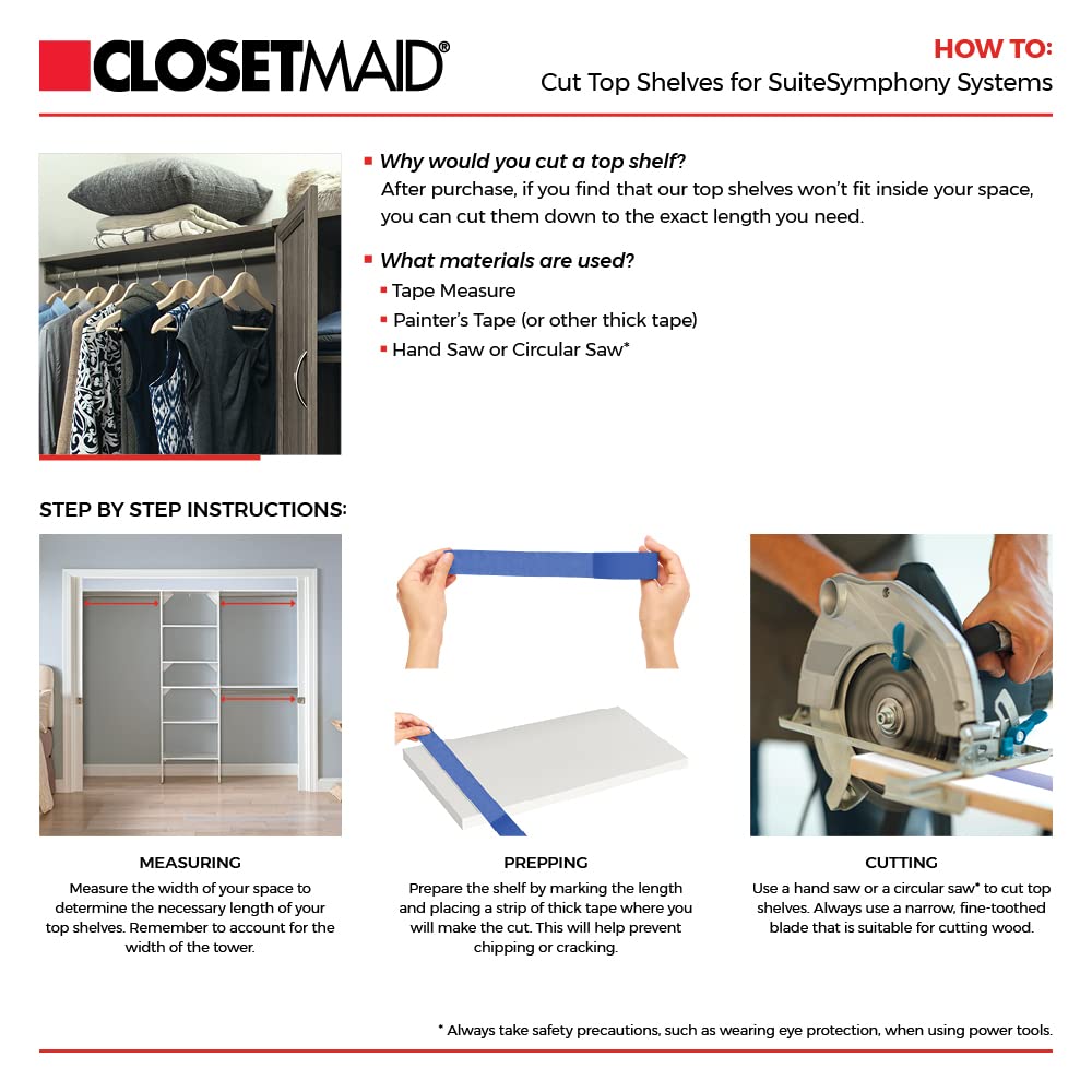 ClosetMaid SuiteSymphony Wood Closet Organizer Kit with Tower, 3 Hang Rods, Top Shelves, 3 Drawers, Adjustable, Fits Spaces 6 - 10 ft. Wide, Graphite Grey