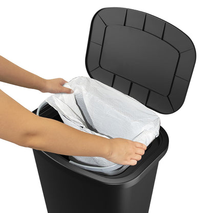 Glad Premium 20 Gallon Trash Can - Plastic Kitchen Waste Bin with Odor Protection of Lid, Stainless Steel Step On Foot Pedal and Garbage Bag Rings, Black