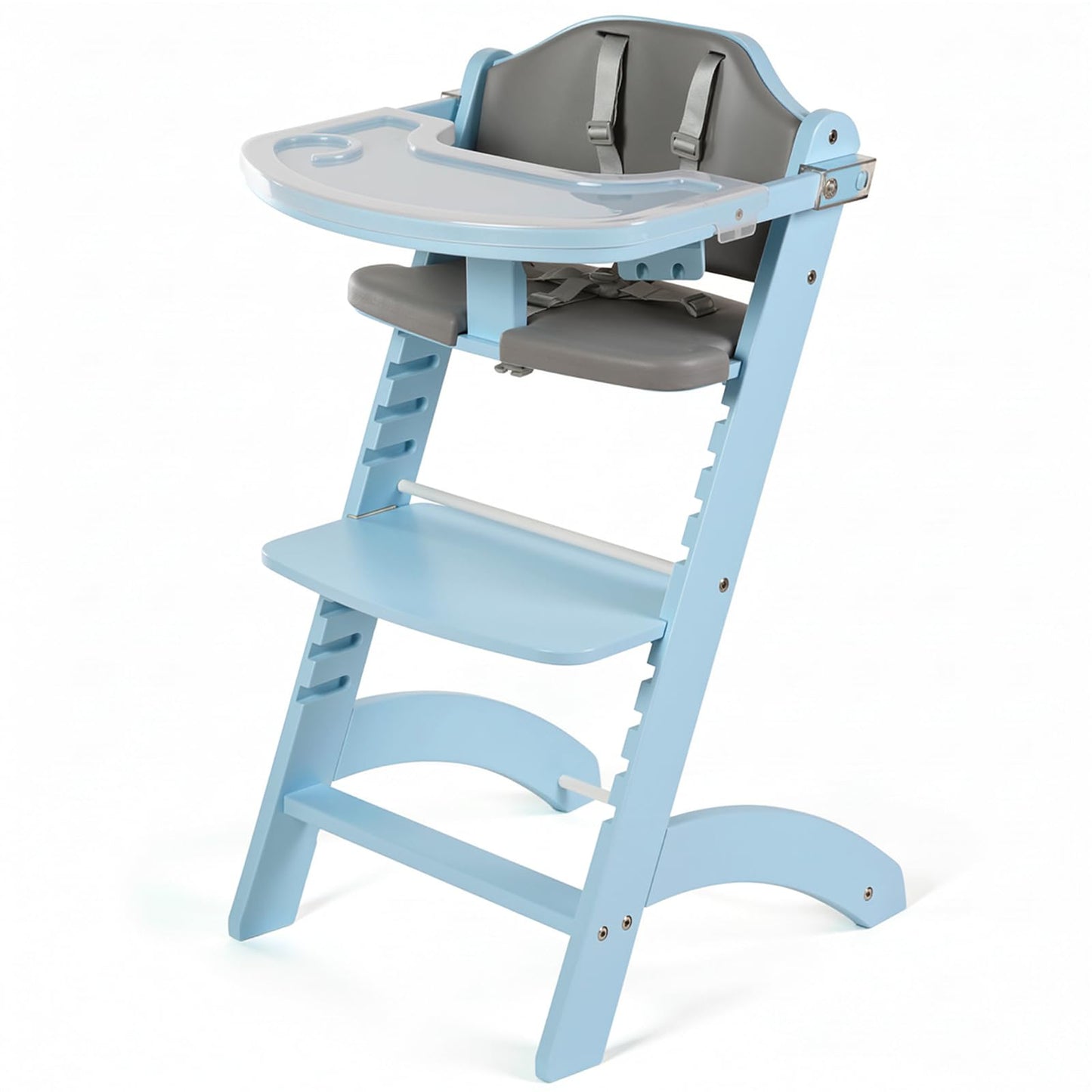 Cowiewie New Upgrade 3-in-1 Convertible Wooden High Chair for Babies & Toddlers 10 Levels Adjustable 3-Tier Remove 2 Waterproof Cozy Cushions Blue