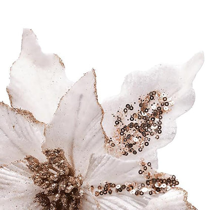 vctops 6 Pcs Christmas Poinsettia Artificial Flowers Shining Glitter Artificial Flower for Xmas Tree Wreath Ornaments New Year Wedding Party Holiday DIY Decoration, White